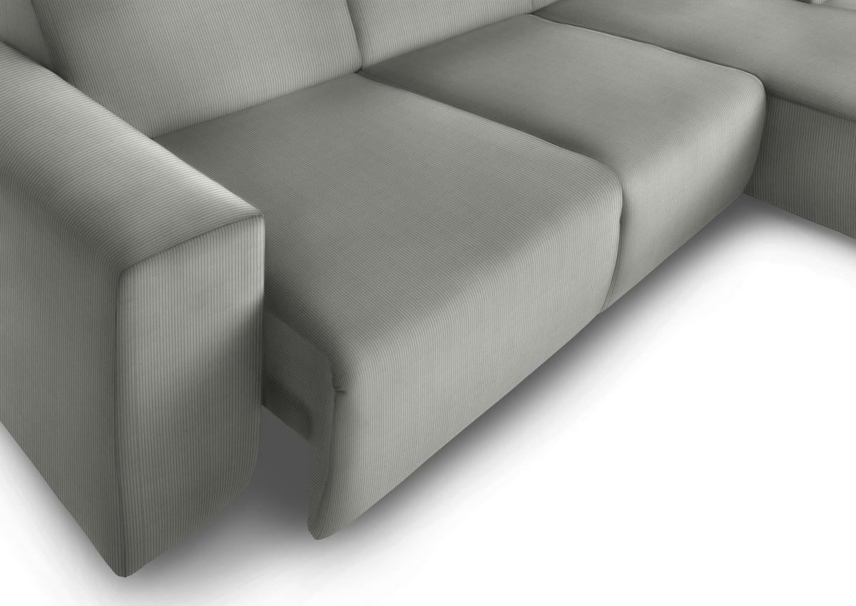 ECKSOFA Hellgrau Feincord  - Hellgrau/Schwarz, Design, Kunststoff/Textil (301/177cm) - Beldomo Style