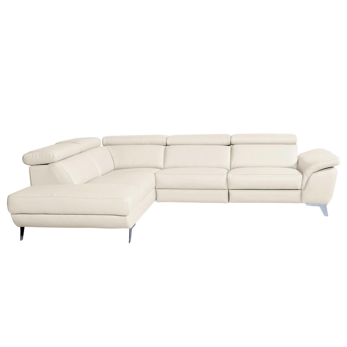 ECKSOFA Creme Echtleder Rücken echt, Armteilverstellung, Relaxfunktion, Kopfteilverstellung  - Silberfarben/Creme, Design, Leder/Metall (228/283cm) - Livetastic