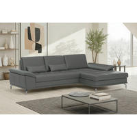 ECKSOFA COSTELLO E Anthrazit Kombination Echtleder/Stoff Mikrofaser Nierenkissen, Armteilverstellung, Sitztiefenverstellung, Bettkasten  - Anthrazit/Schwarz, Basics, Leder/Textil (301/176cm) - Sit & More