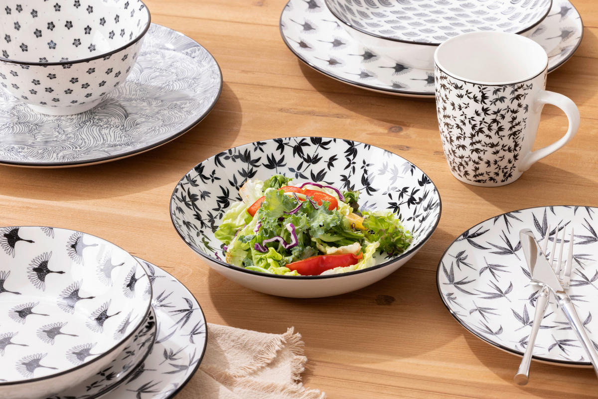 KOMBISERVICE TOKYO 2.0 30-teilig  - Schwarz/Weiß, Trend, Keramik - Novel