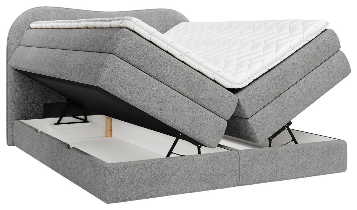 BOXSPRINGBETT 140/200 cm,  in Dunkelgrau, gepolstertes Kopfteil, Bettkasten, Topper, Matratzen, H3 + H3 = fest  - Dunkelgrau/Schwarz, Design, Holz/Holzwerkstoff (140/200cm) - Chameo