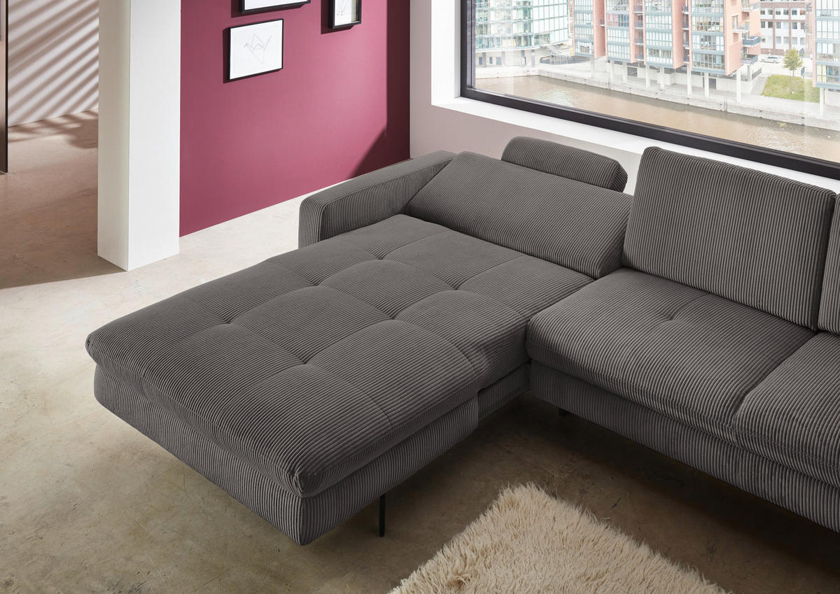 ECKSOFA in Cord Anthrazit  - Anthrazit/Schwarz, Design, Textil/Metall (178/302cm) - Beldomo Style
