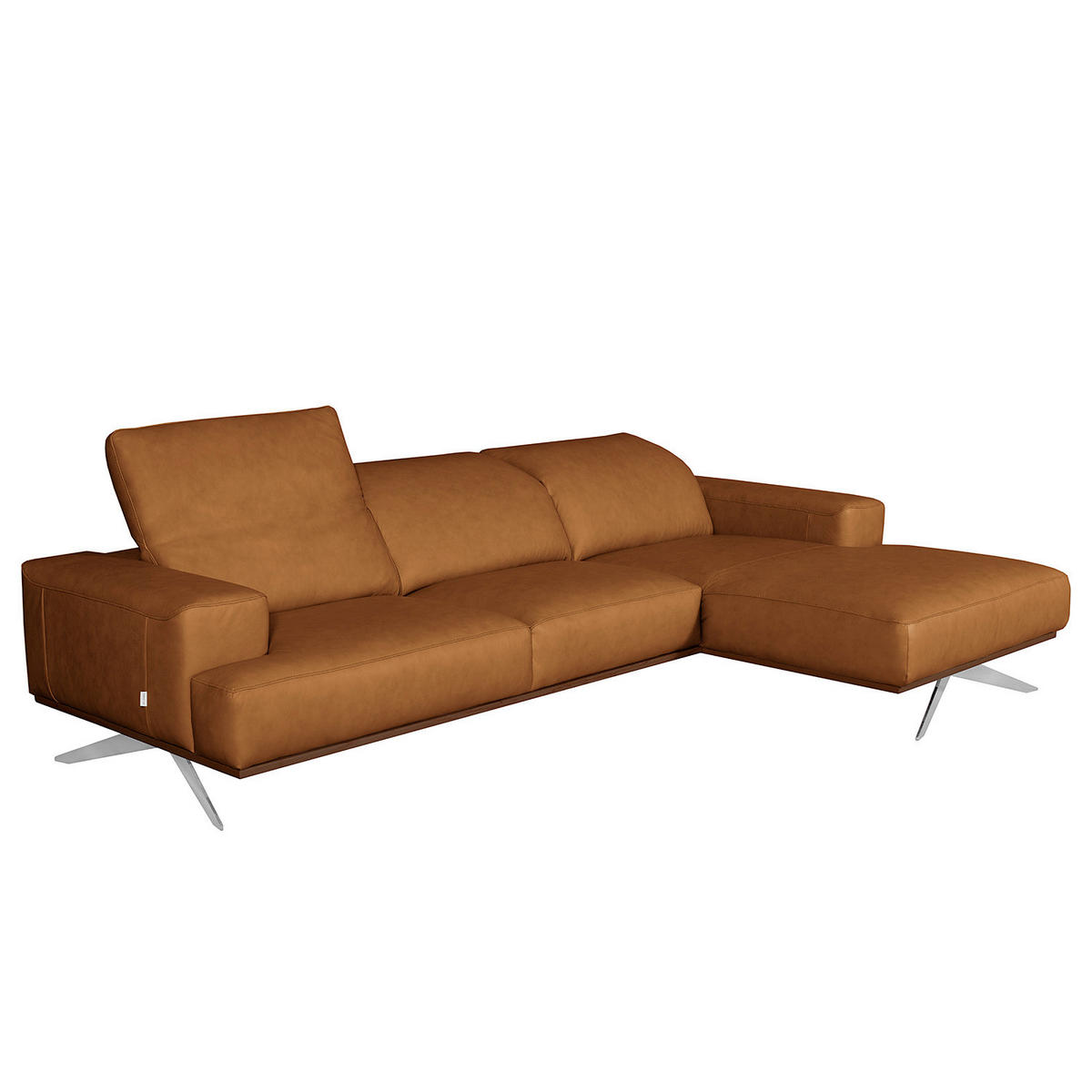 ECKSOFA  in Echtleder Cognac  295/187 cm  - Chromfarben/Cognac, Design, Leder/Metall (295/187cm) - Livetastic