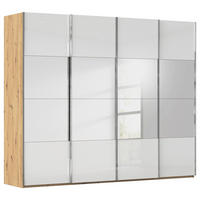 SCHWEBETÜRENSCHRANK 271/223/68 cm 4-türig Weiß, Eiche Artisan  - Chromfarben/Weiß, Design, Glas/Holzwerkstoff (271/223/68cm) - Novel