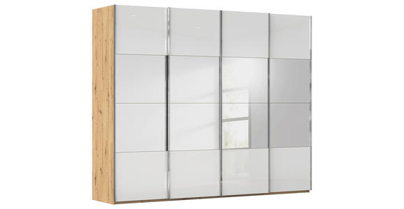SCHWEBETÜRENSCHRANK 271/223/68 cm 4-türig Weiß, Eiche Artisan  - Chromfarben/Weiß, Design, Glas/Holzwerkstoff (271/223/68cm) - Novel