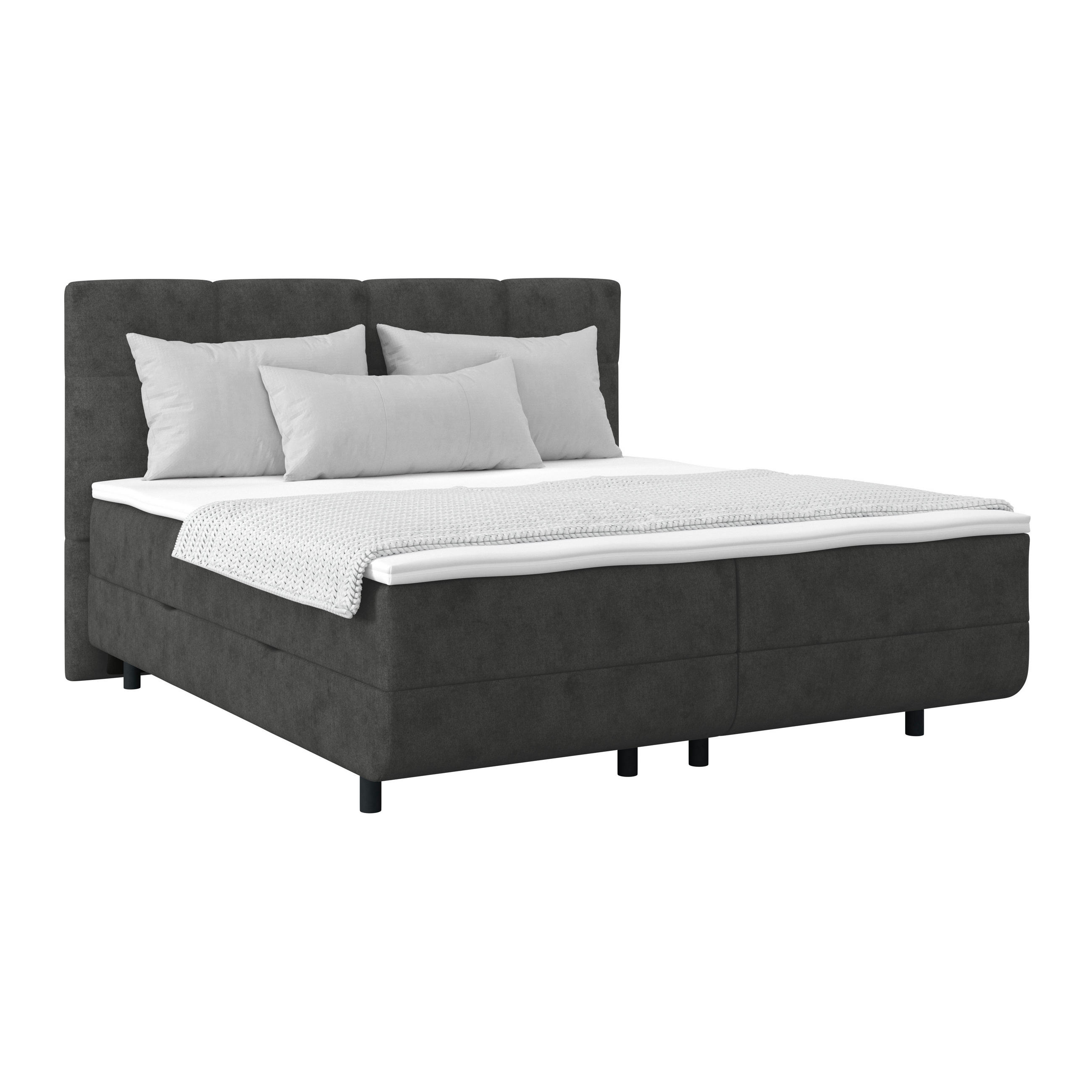 POLSTERBETT Bettkasten, Topper 180/200 cm  in Dunkelgrau  - Dunkelgrau/Schwarz, MODERN, Kunststoff/Textil (180/200cm) - MID.YOU