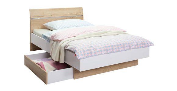BETTKASTEN - Eichefarben/Weiß, Design, Holzwerkstoff (99,3/17/53,2cm) - Hom`in