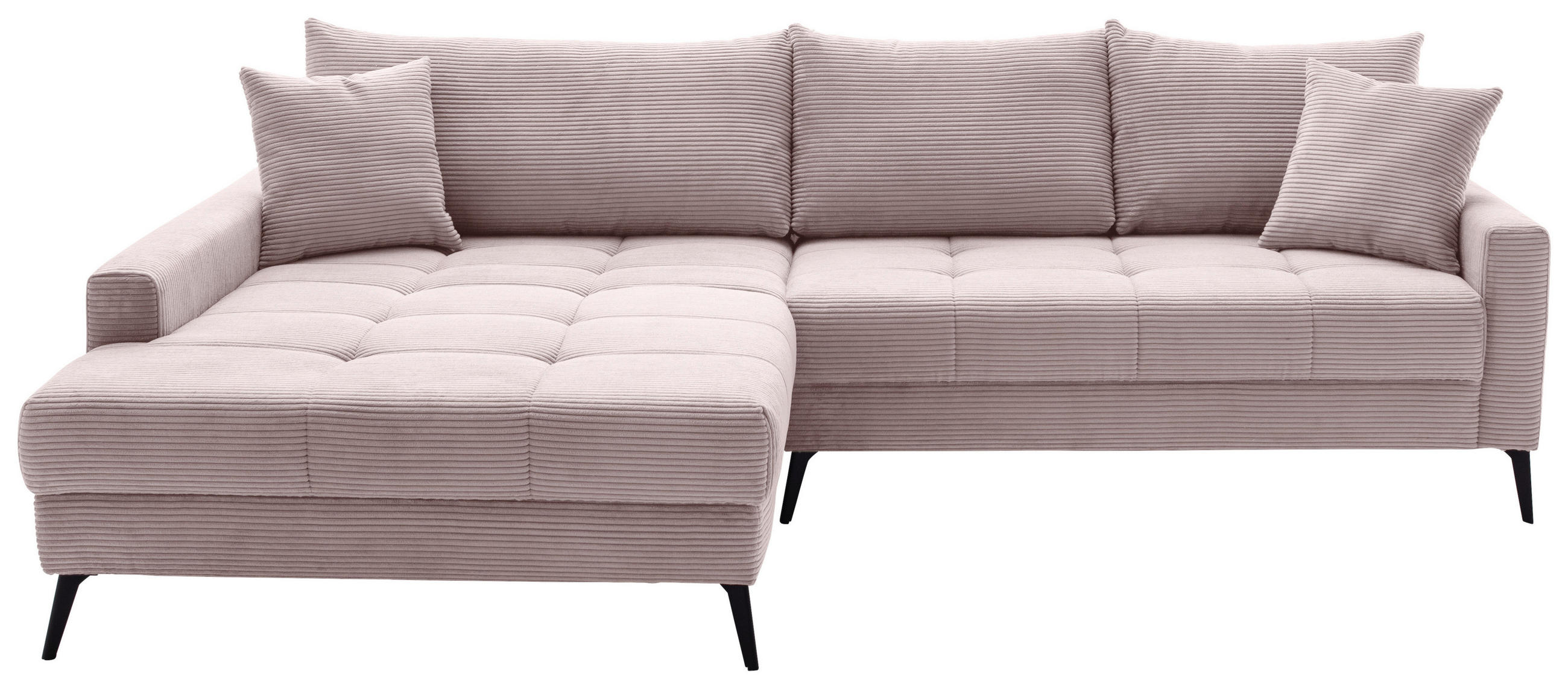 ECKSOFA Rosa Cord  - Schwarz/Rosa, KONVENTIONELL, Textil/Metall (173/280cm) - Hom`in