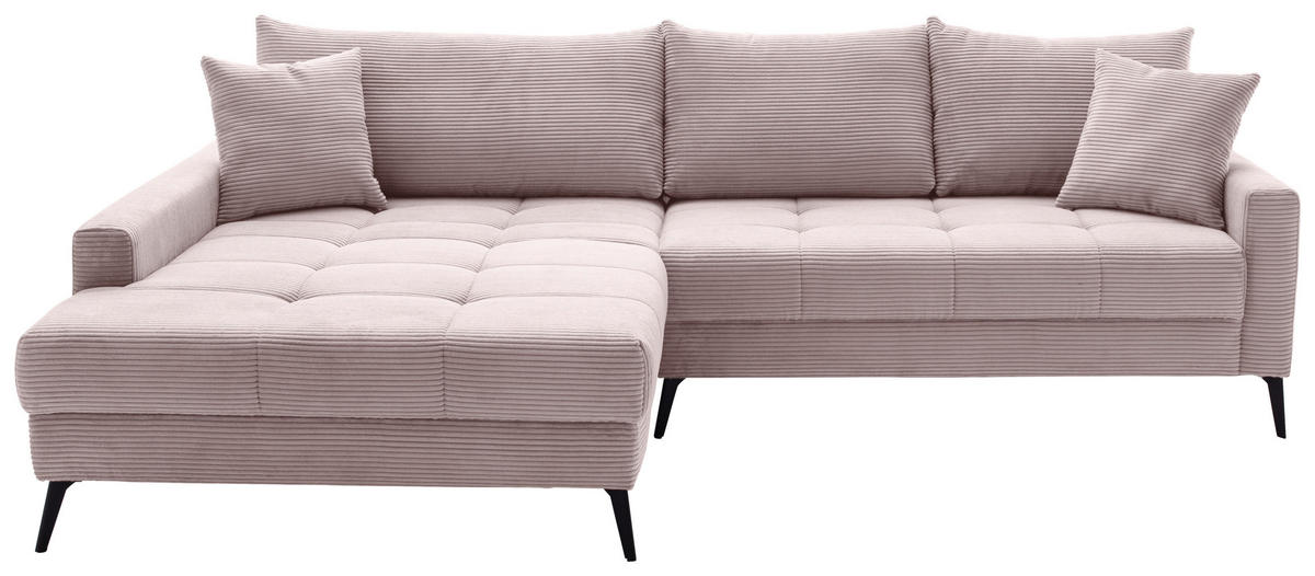 ECKSOFA Rosa Cord  - Schwarz/Rosa, KONVENTIONELL, Textil/Metall (173/280cm) - Hom`in