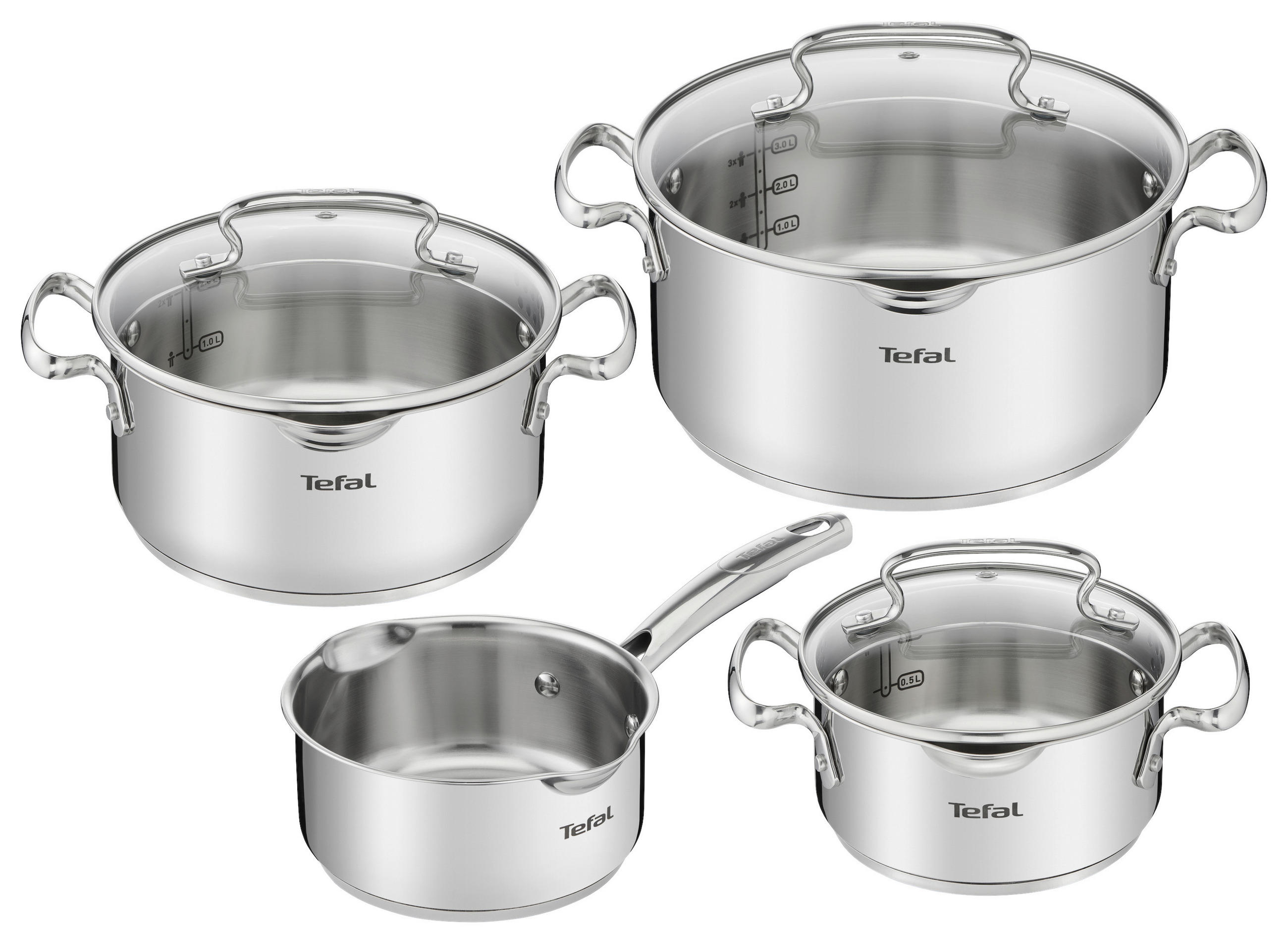 Kochtopfset 7-tlg. Edelstahl  - Edelstahlfarben, Basics, Glas/Metall (54/30/54cm) - Tefal