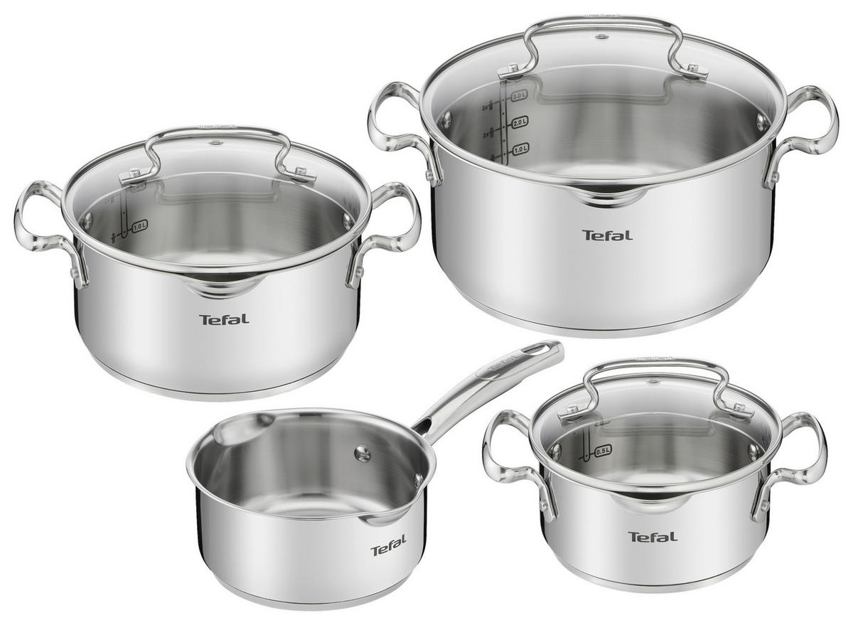 Kochtopfset 7-tlg. Edelstahl  - Edelstahlfarben, Basics, Glas/Metall (54/30/54cm) - Tefal