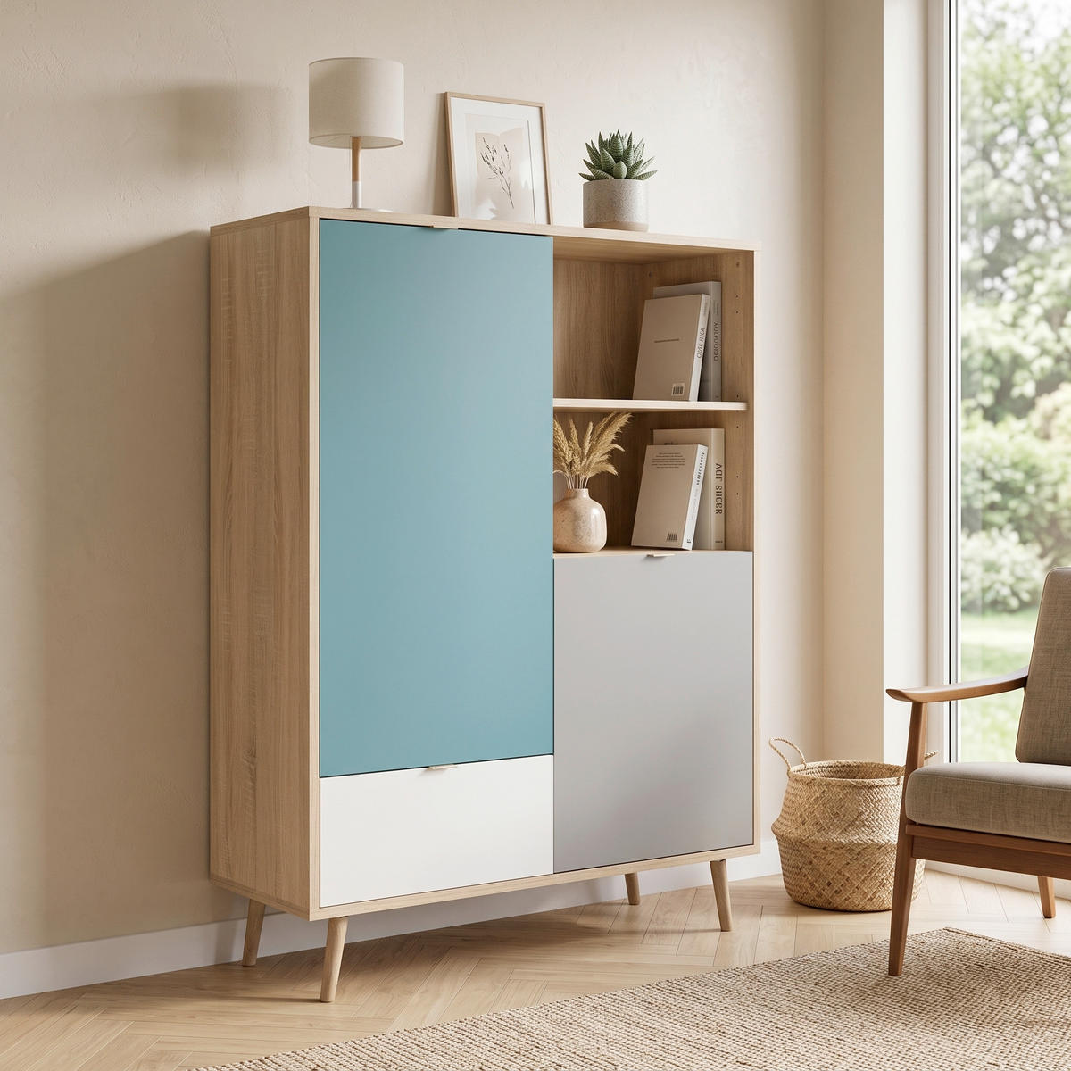 HIGHBOARD  103/139/40 cm 3 Schublade(n)  - Eichefarben/Petrol, Trend, Holzwerkstoff (103/139/40cm) - MID.YOU