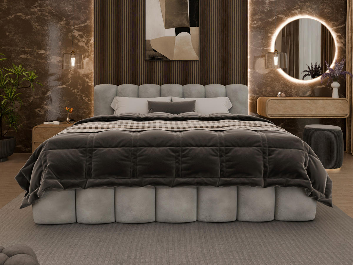 POLSTERBETT 180/200 cm  in Grau  - Schwarz/Grau, Trend, Kunststoff/Textil (180/200cm) - Esposa