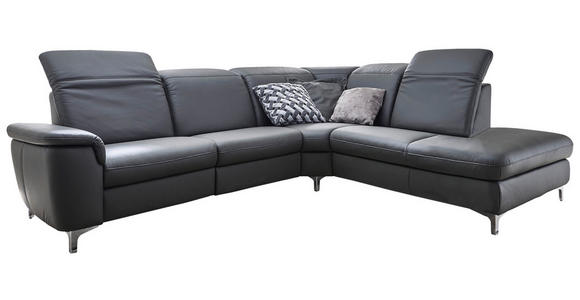 ECKSOFA in Echtleder Anthrazit - Chromfarben/Anthrazit, KONVENTIONELL, Leder/Metall (292/242cm) - Cantus