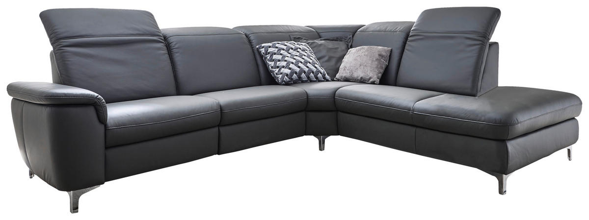 ECKSOFA in Echtleder Anthrazit  - Chromfarben/Anthrazit, KONVENTIONELL, Leder/Metall (292/242cm) - Cantus
