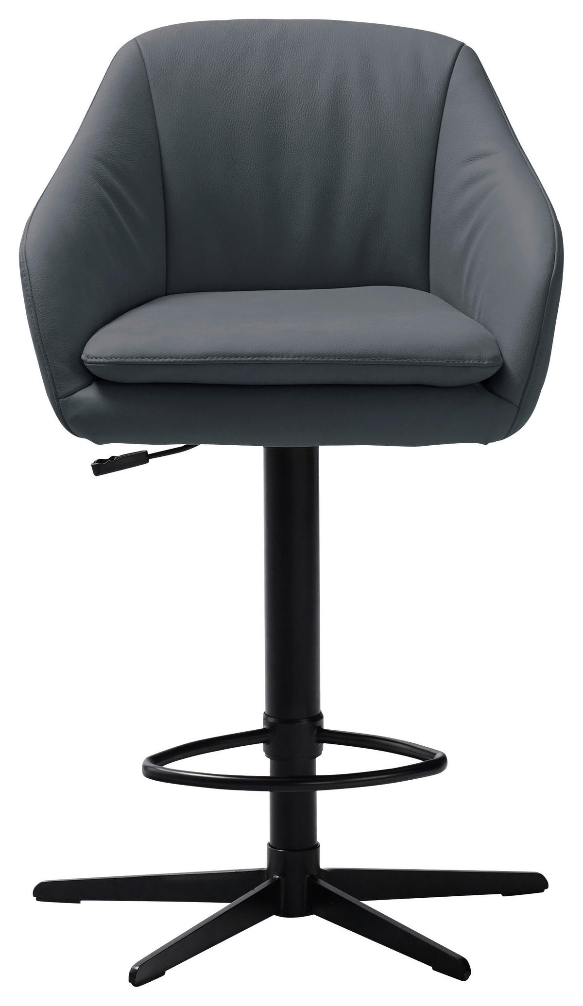 BARHOCKER Echtleder Blau, Schwarz Eisen Sitzfläche 360° drehbar, inklusive Armlehnen  - Blau/Schwarz, Design, Leder/Metall (54,5/88-108/53,5cm) - Cassando