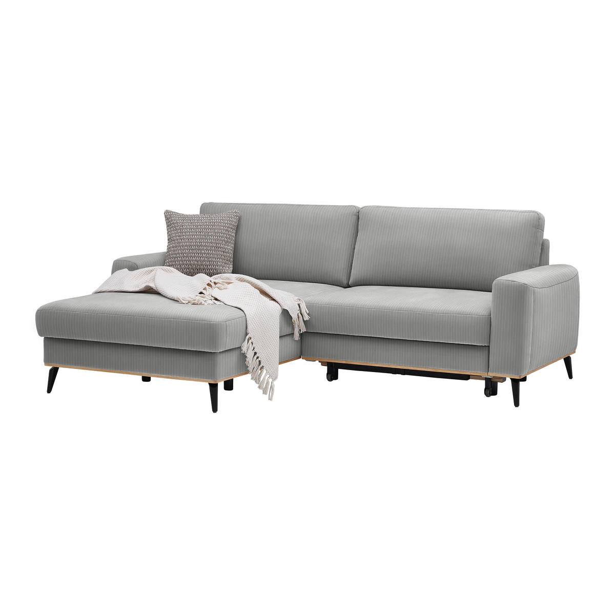 ECKSOFA Chenille, Cord Grau  - Schwarz/Grau, Konventionell, Holz/Textil (167/87/234cm) - MID.YOU