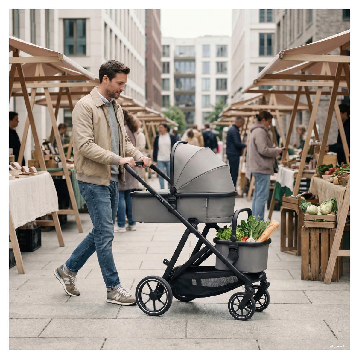 GESCHWISTERWAGEN Grow N Care  - Dunkelgrau/Schwarz, Basics, Textil/Metall (109/60/107-115cm) - Hauck