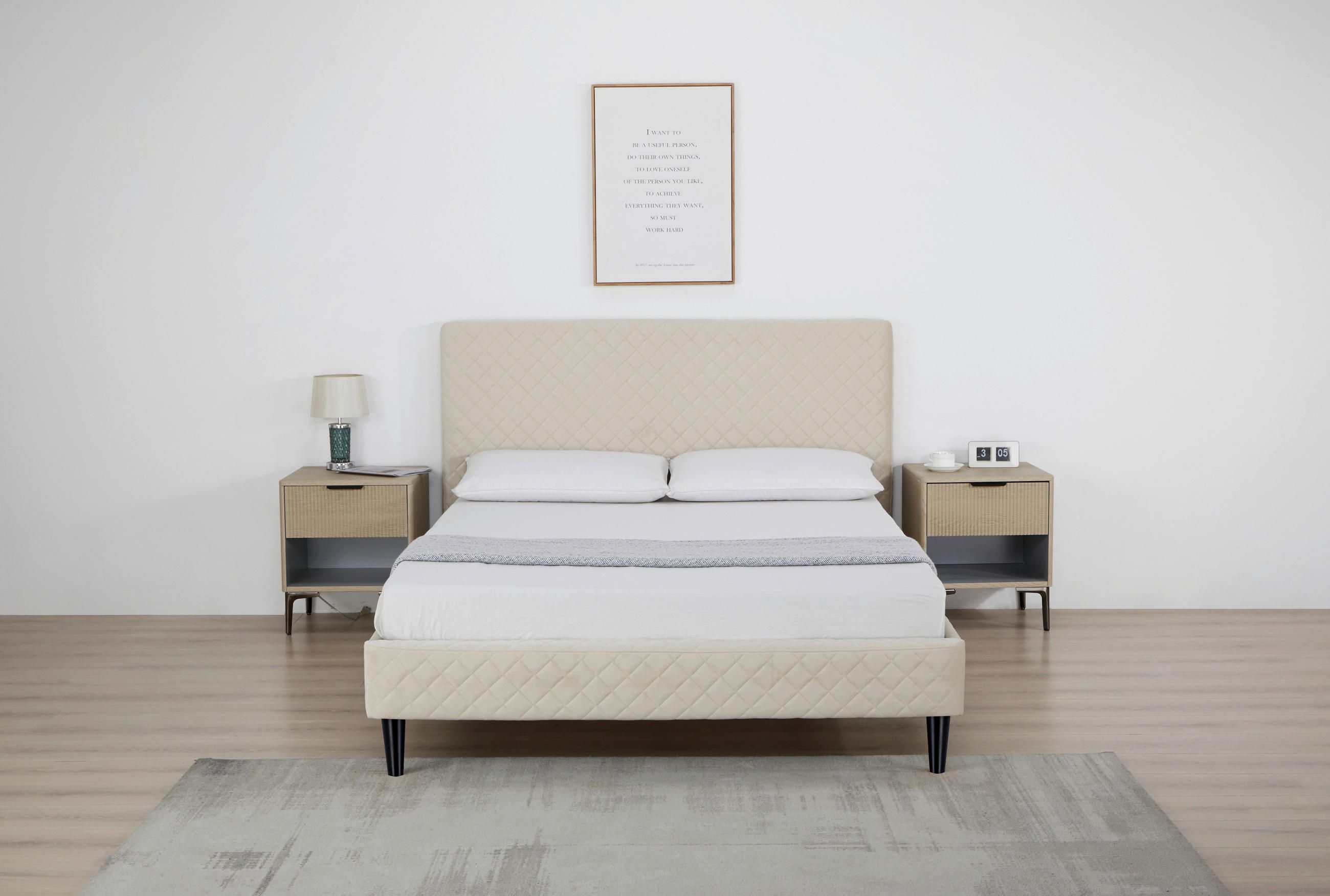 POLSTERBETT 140/200 cm,  in Beige, Lattenrost,  - Beige/Schwarz, Design, Holz/Kunststoff (140/200cm) - Boxxx