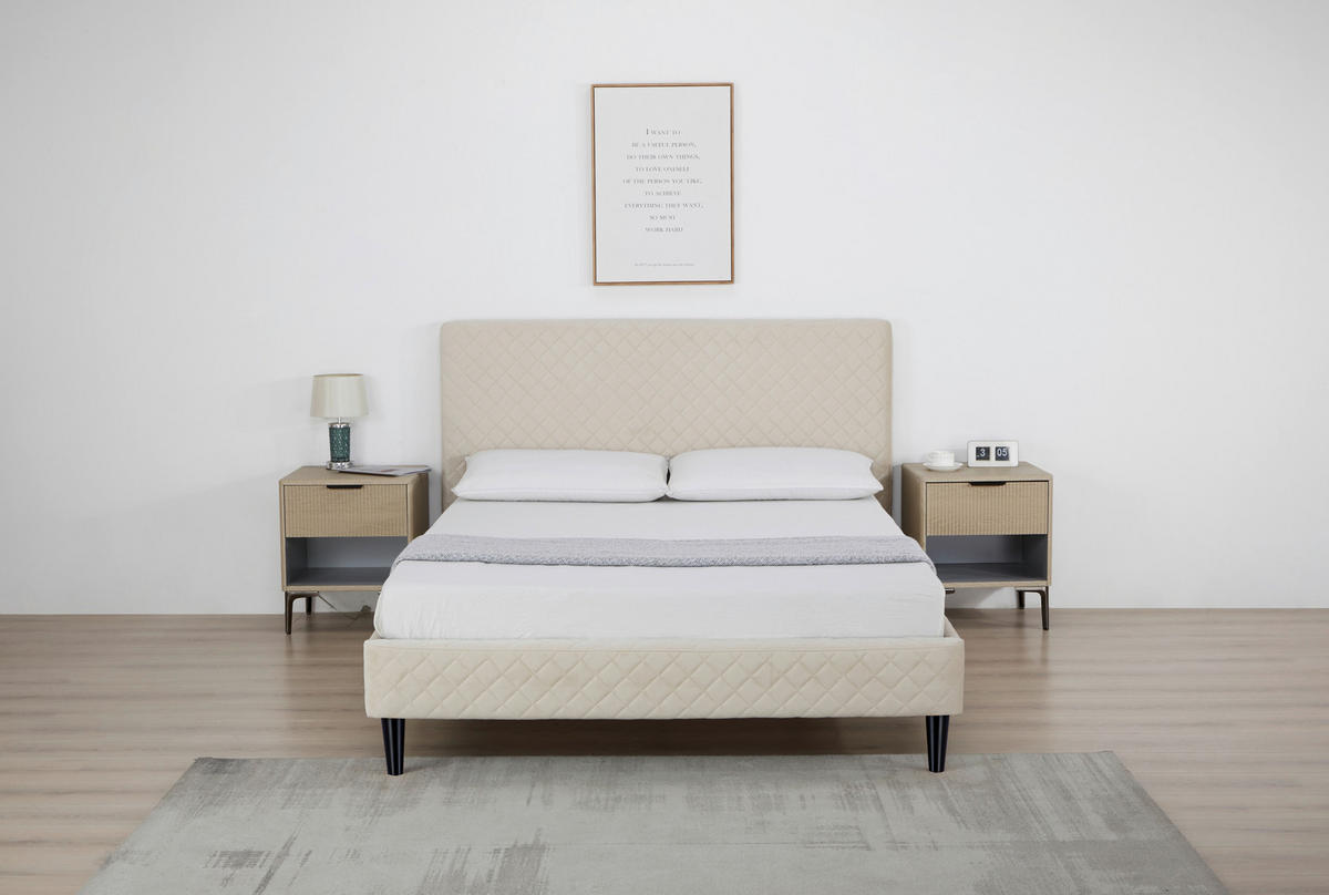POLSTERBETT 140/200 cm,  in Beige, Lattenrost,  - Beige/Schwarz, Design, Holz/Kunststoff (140/200cm) - Boxxx