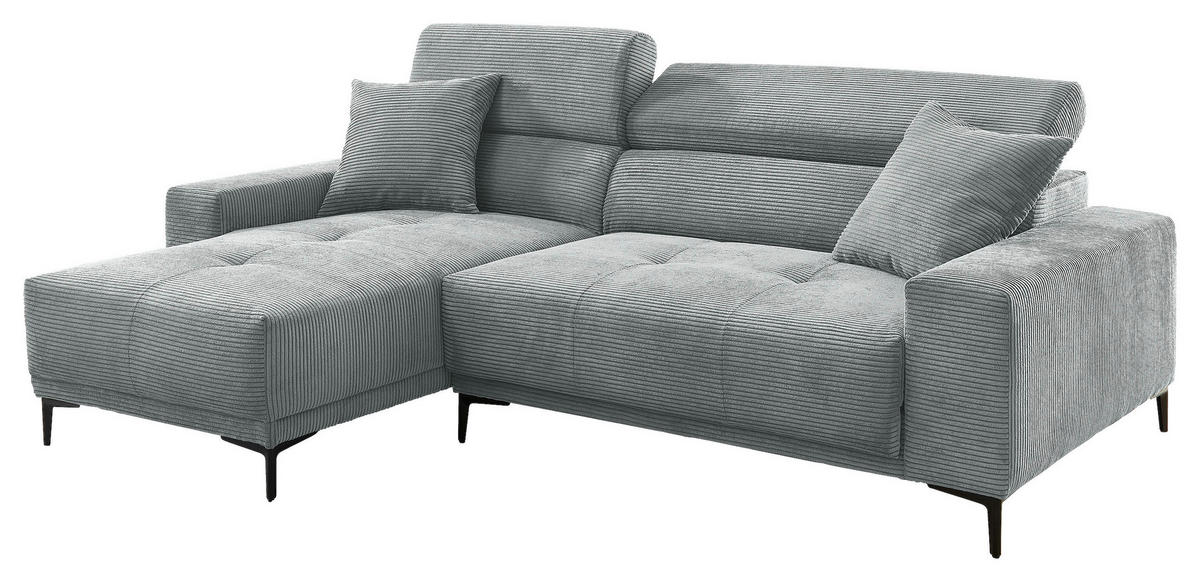 ECKSOFA Cord Hellblau  - Schwarz/Hellblau, Basics, Textil/Metall (183/250cm) - Livetastic