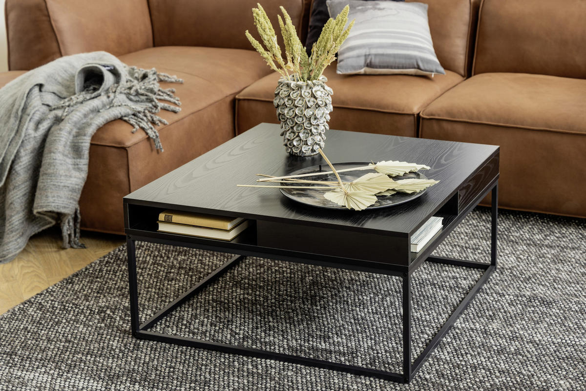 COUCHTISCH 80/80/40 cm quadratisch Schwarz, Eschefarben  - Eschefarben/Schwarz, Trend, Holzwerkstoff/Metall (80/80/40cm) - MID.YOU
