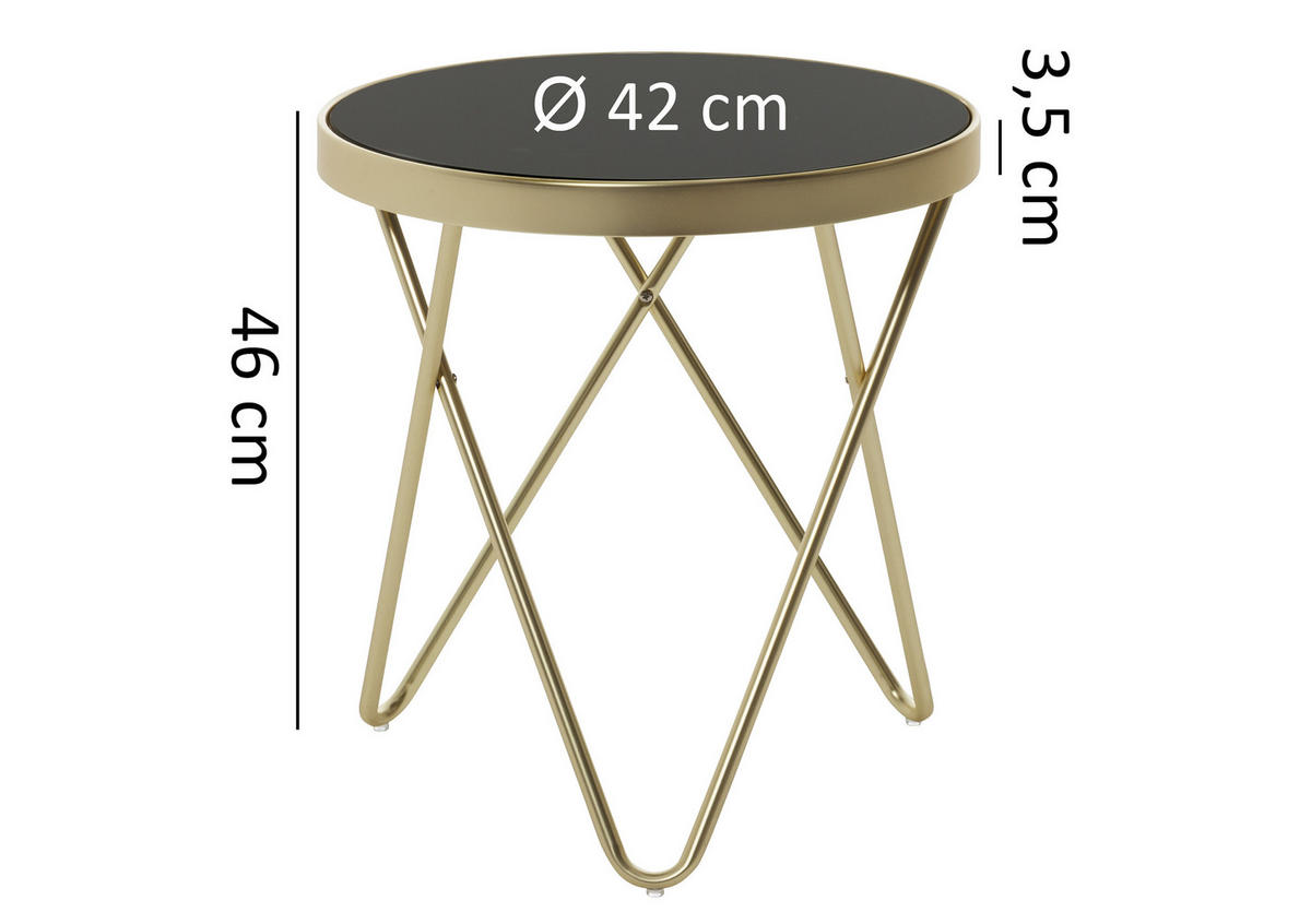 ODKLÁDACÍ STOLEK, černá, barvy zlata - černá/barvy zlata, Design, kov/sklo (42/46cm) - MID.YOU