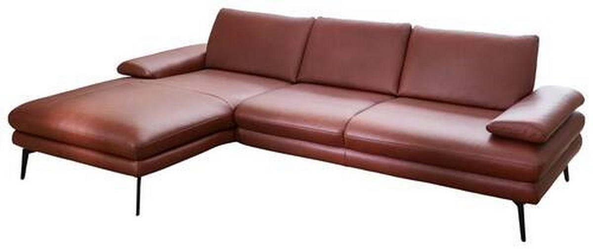 ECKSOFA in Echtleder Dunkelrot  - Schwarz/Dunkelrot, Design, Leder/Metall (180/310cm) - Dieter Knoll