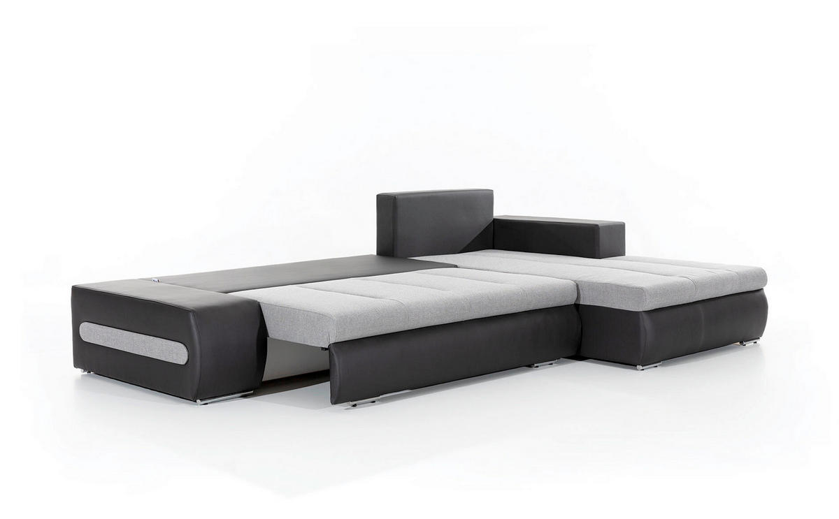 ECKSOFA in Webstoff Schwarz, Hellgrau  275/180 cm  - Chromfarben/Hellgrau, Design, Textil/Metall (275/180cm) - MID.YOU