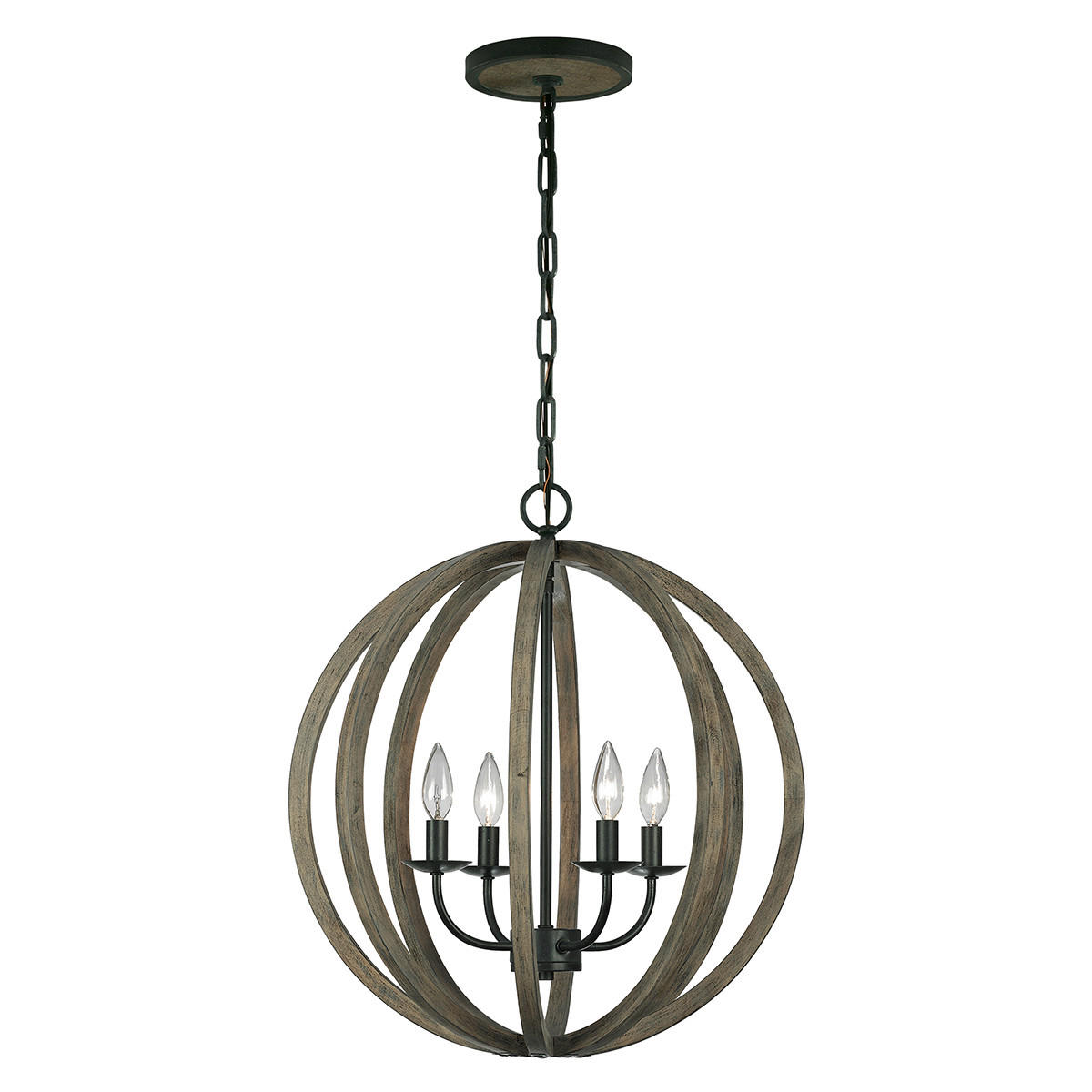Elstead Lighting Hängeleuchte Allier Schwarz, Eiche 74 cm