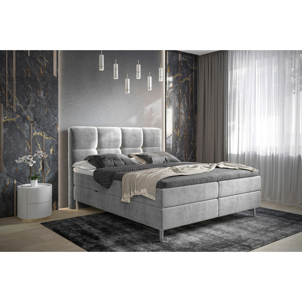 Thumbnail - Esposa Boxbett, Hellgrau, Textil, H3, 7-Zonen, Höhe ca. 20 cm, 160x200 cm, Bettkasten, gepolstertes Kopfteil, Stoffauswa...