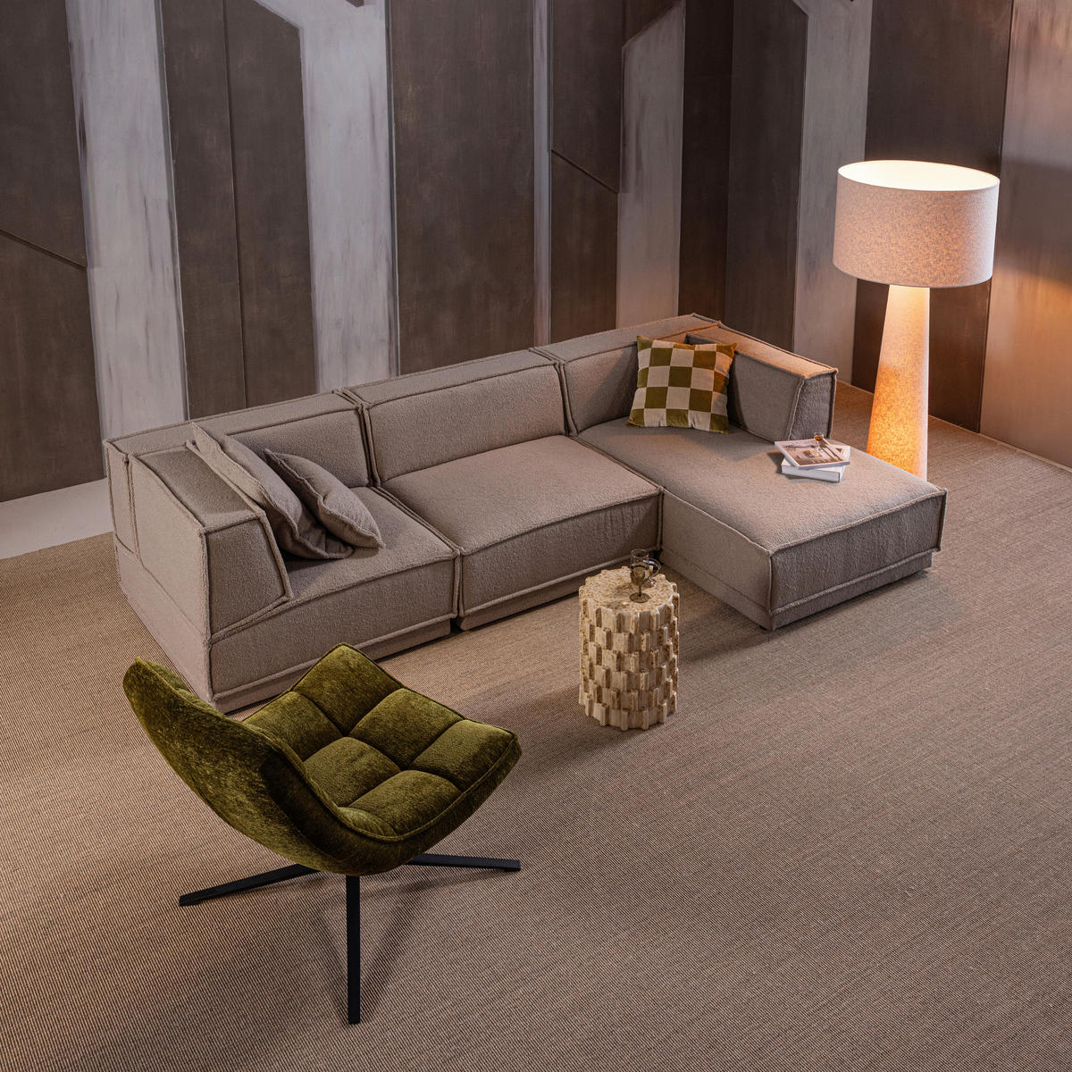 SESSEL in Chenille Grün  - Schwarz/Grün, MODERN, Textil/Metall (74/84/86cm) - Livetastic