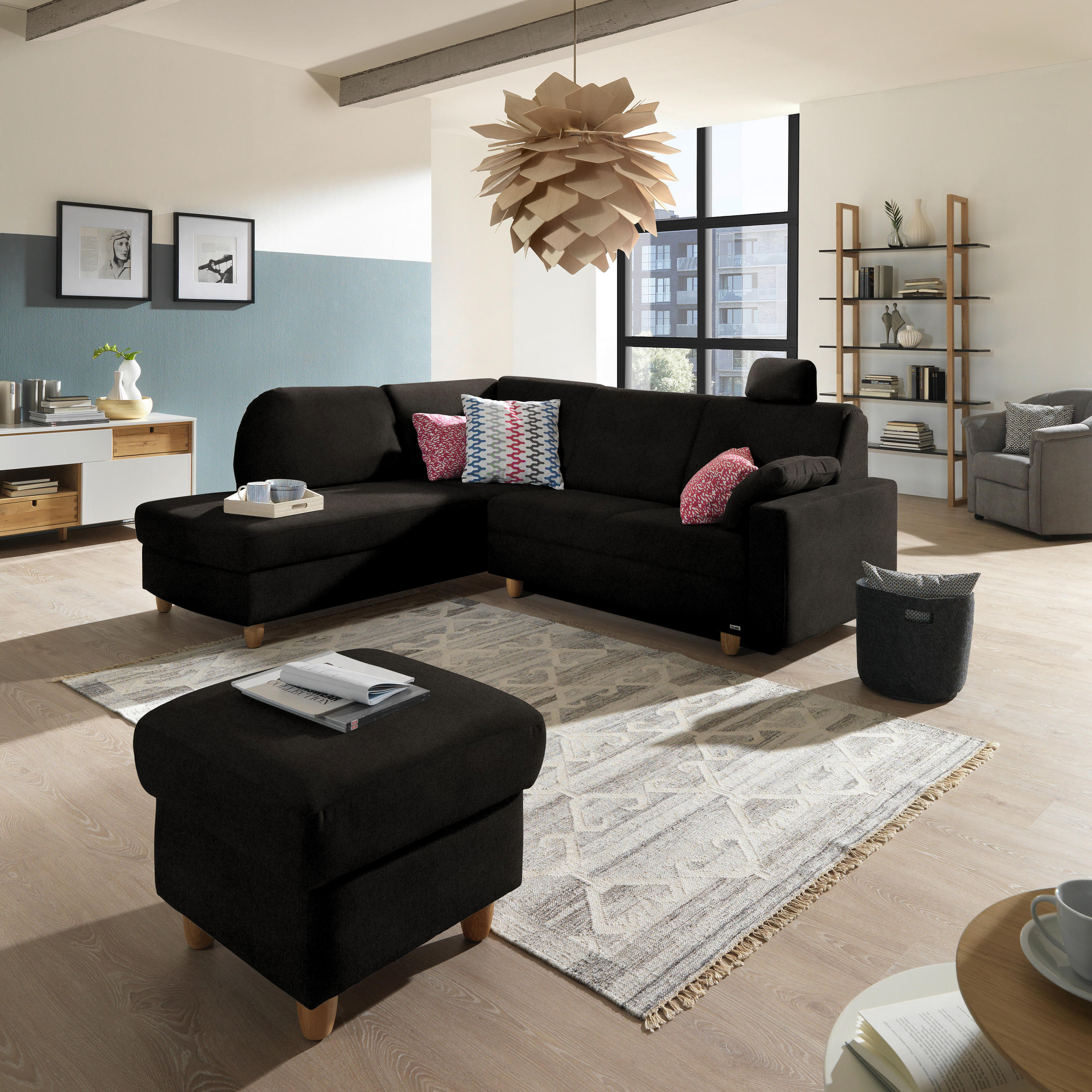 ECKSOFA in Flachgewebe Braun  208/227 cm  - Eichefarben/Rot, KONVENTIONELL, Holz/Textil (208/227cm) - Sedda