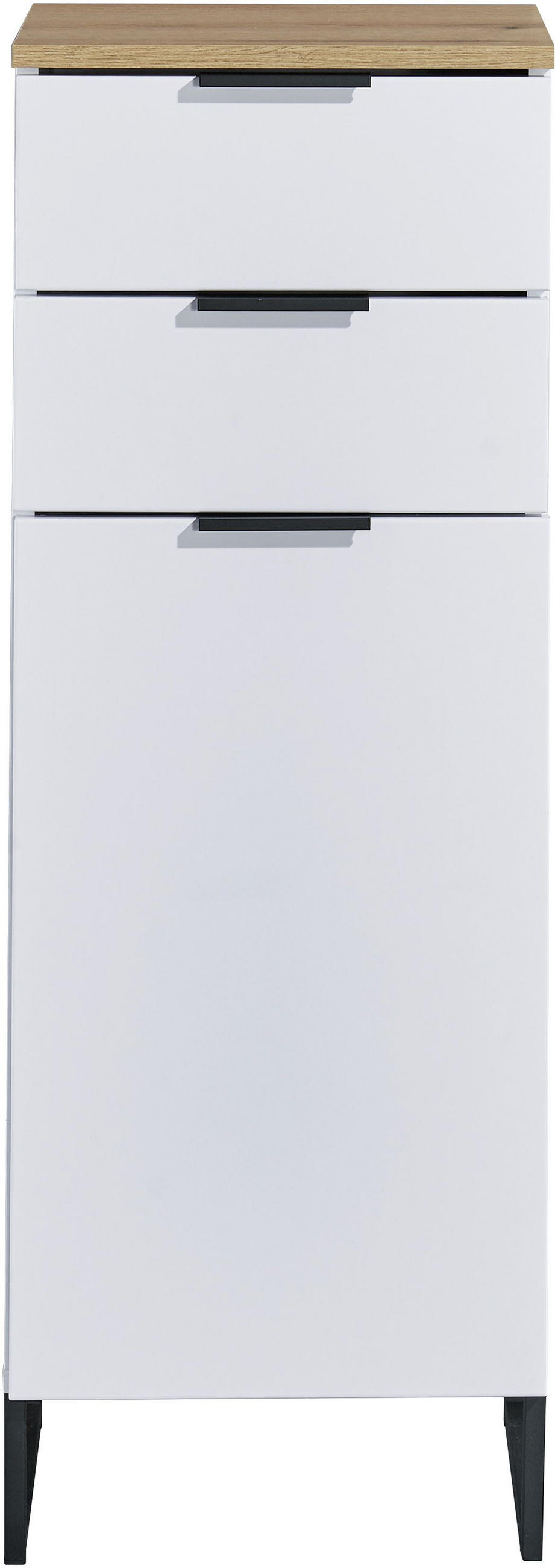 MIDISCHRANK 38/106/32 cm  - Eichefarben/Schwarz, KONVENTIONELL, Holzwerkstoff/Metall (38/106/32cm) - home24