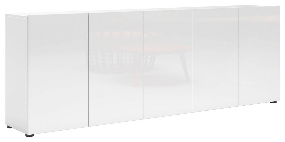 SIDEBOARD 225/79/38 cm  in Weiss Hochglanz  - Weiss Hochglanz/Schwarz, Design, Holzwerkstoff/Kunststoff (225/79/38cm) - home24