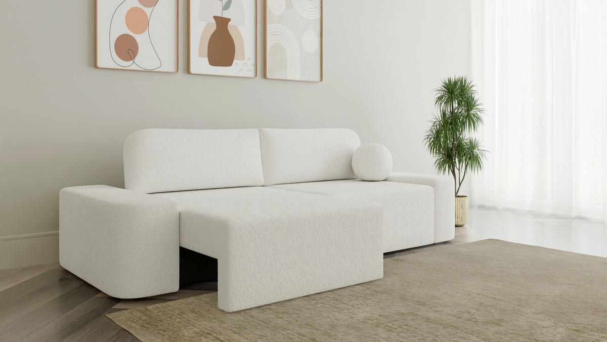 SCHLAFSOFA OVAL in Bouclé Elfenbein  - Elfenbein/Schwarz, Design, Kunststoff/Textil (268/85/110cm) - MID.YOU