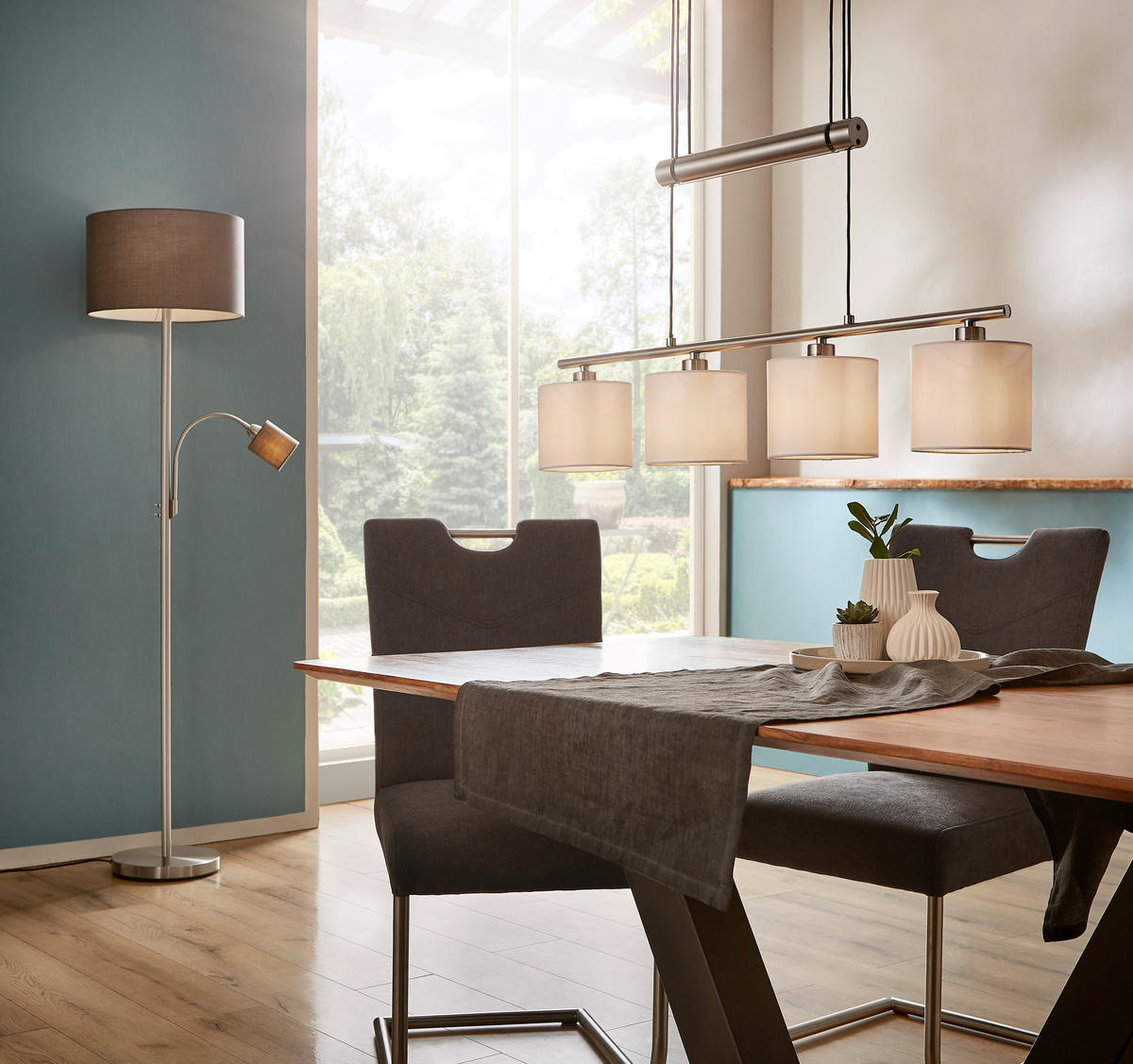 STOJACIA LAMPA, 40/170 cm  - sivá/niklová, Konventionell, kov/textil (40/170cm) - Trio Leuchten