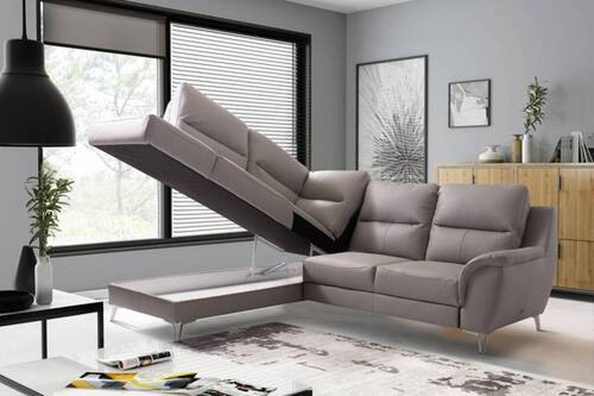 SJEDEĆA GARNITURA tekstil, koža  sivo-smeđa   - sivo-smeđa/boje kroma, koža/tekstil (200/99/246cm) - Celina Home