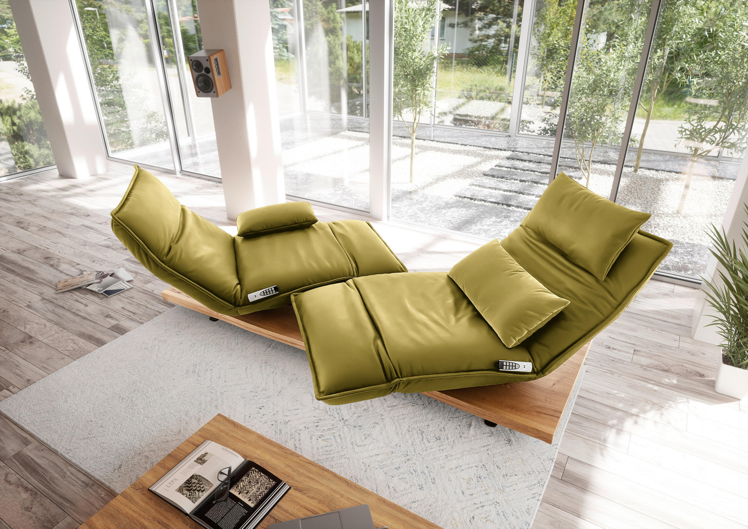 2-SITZER-SOFA in Echtleder Hellgrün  - Eichefarben/Schwarz, Natur, Leder/Holz (240/63/115cm) - Koinor