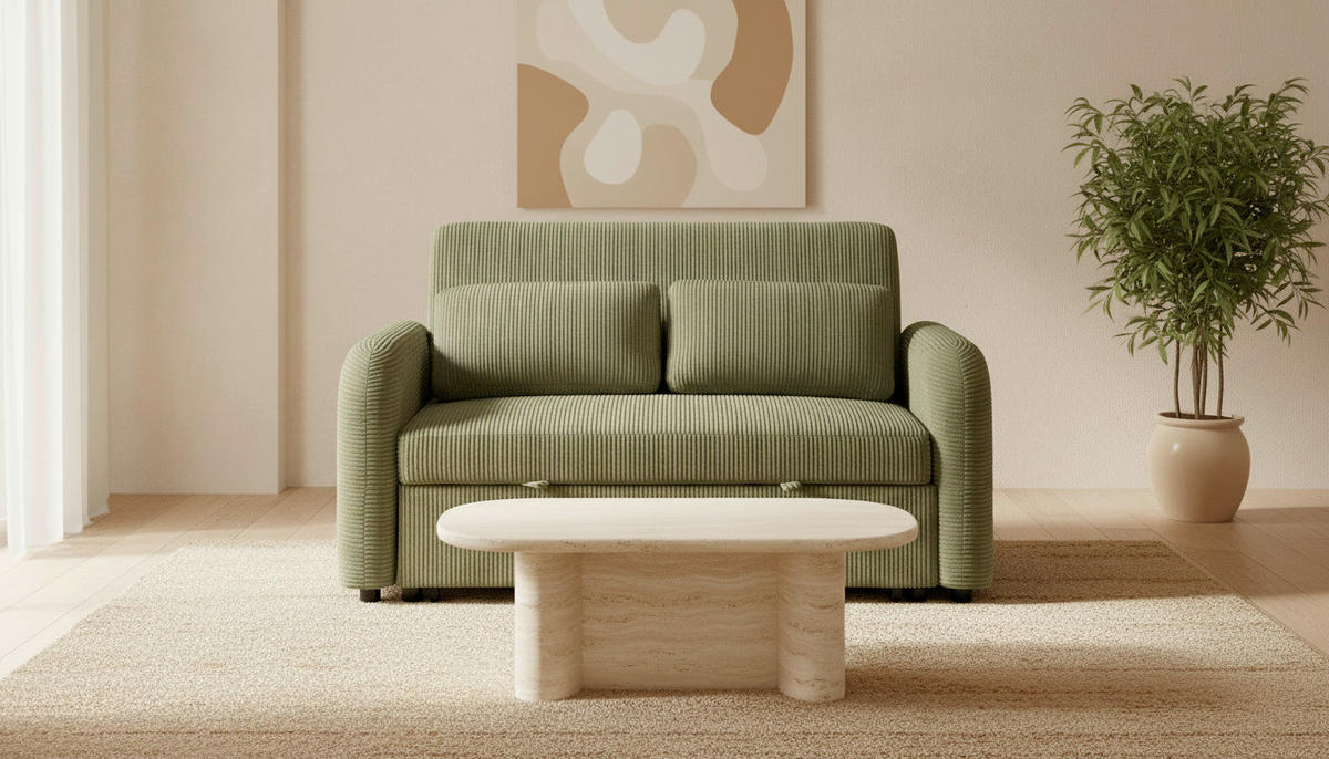 SCHLAFSOFA Cord Grün  - Schwarz/Grün, Design, Kunststoff/Textil (150/86/90cm) - MID.YOU