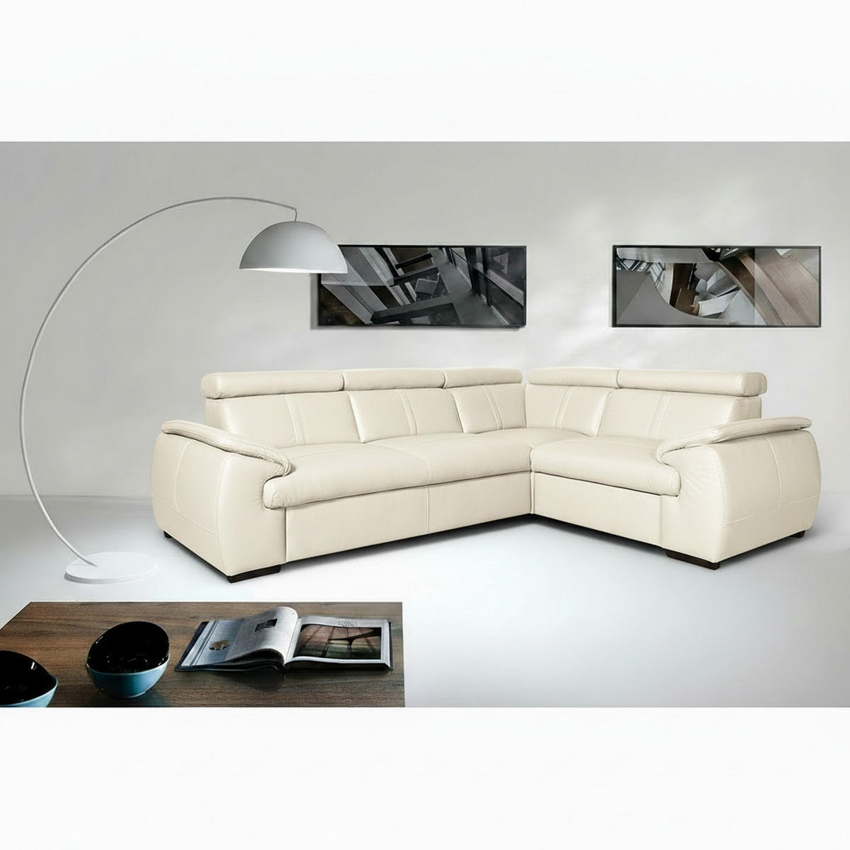 ECKSOFA  in Echtleder Weiß  265/193 cm  - Wengefarben/Weiß, Design, Leder/Holz (265/193cm) - Livetastic