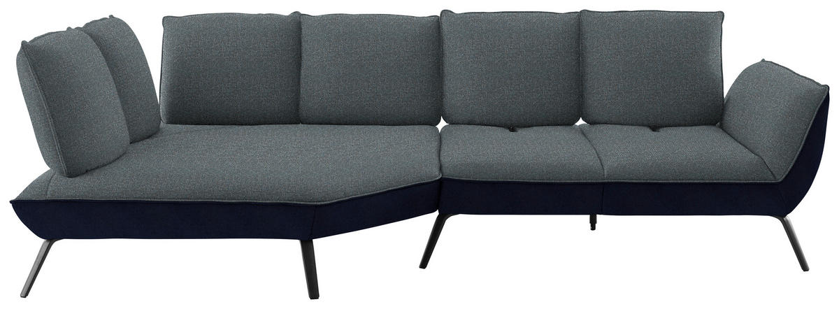 ECKSOFA in Flachgewebe Blaugrau  169/320 cm  - Blaugrau/Schwarz, Design, Textil/Metall (169/320cm) - Moderano