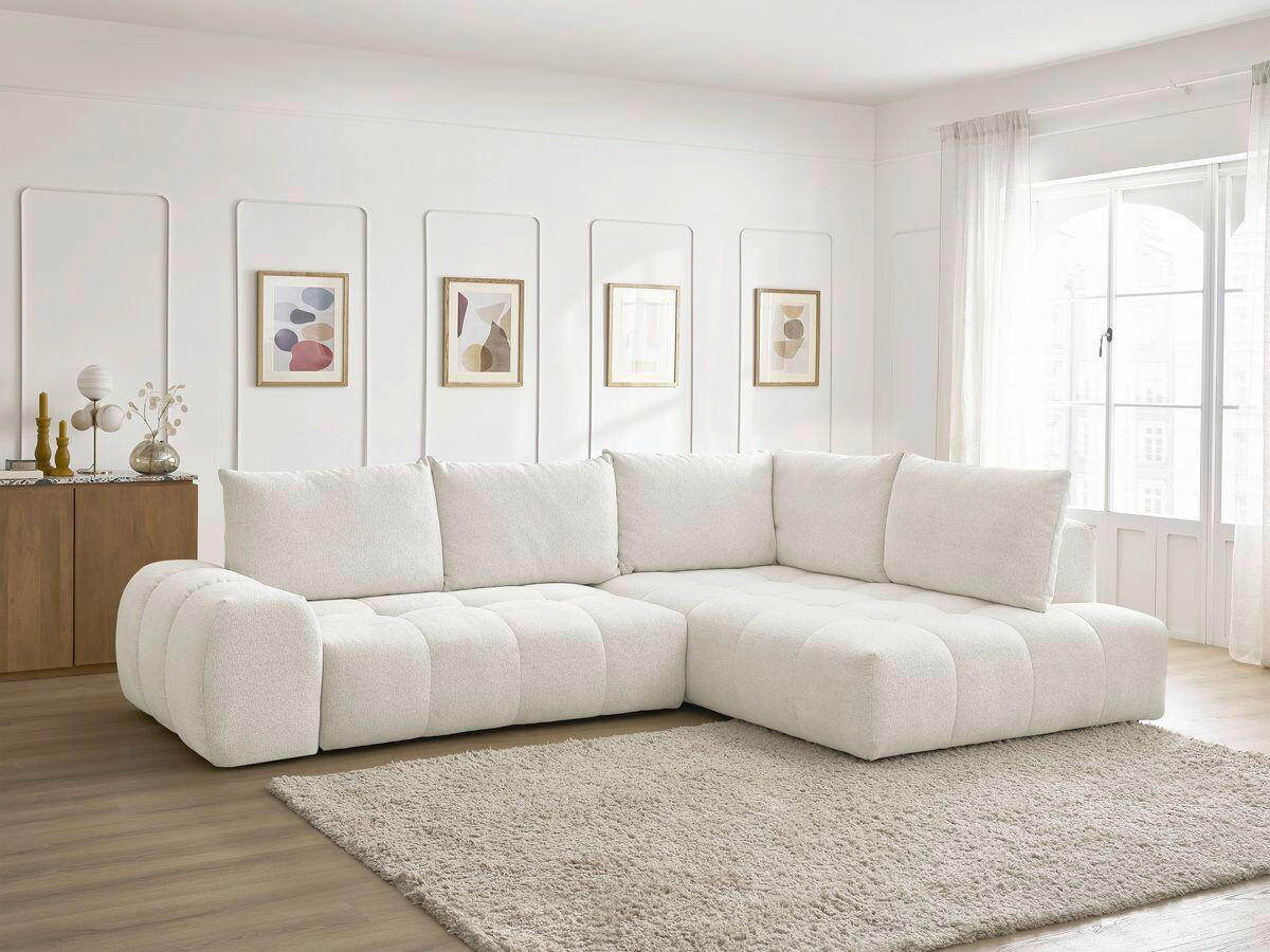 ECKSCHLAFSOFA EVEREST  mit Rücken echt, Armteil links, Armteil rechts Flachgewebe Weiß  - Schwarz/Weiß, MODERN, Kunststoff/Textil (320/212cm)