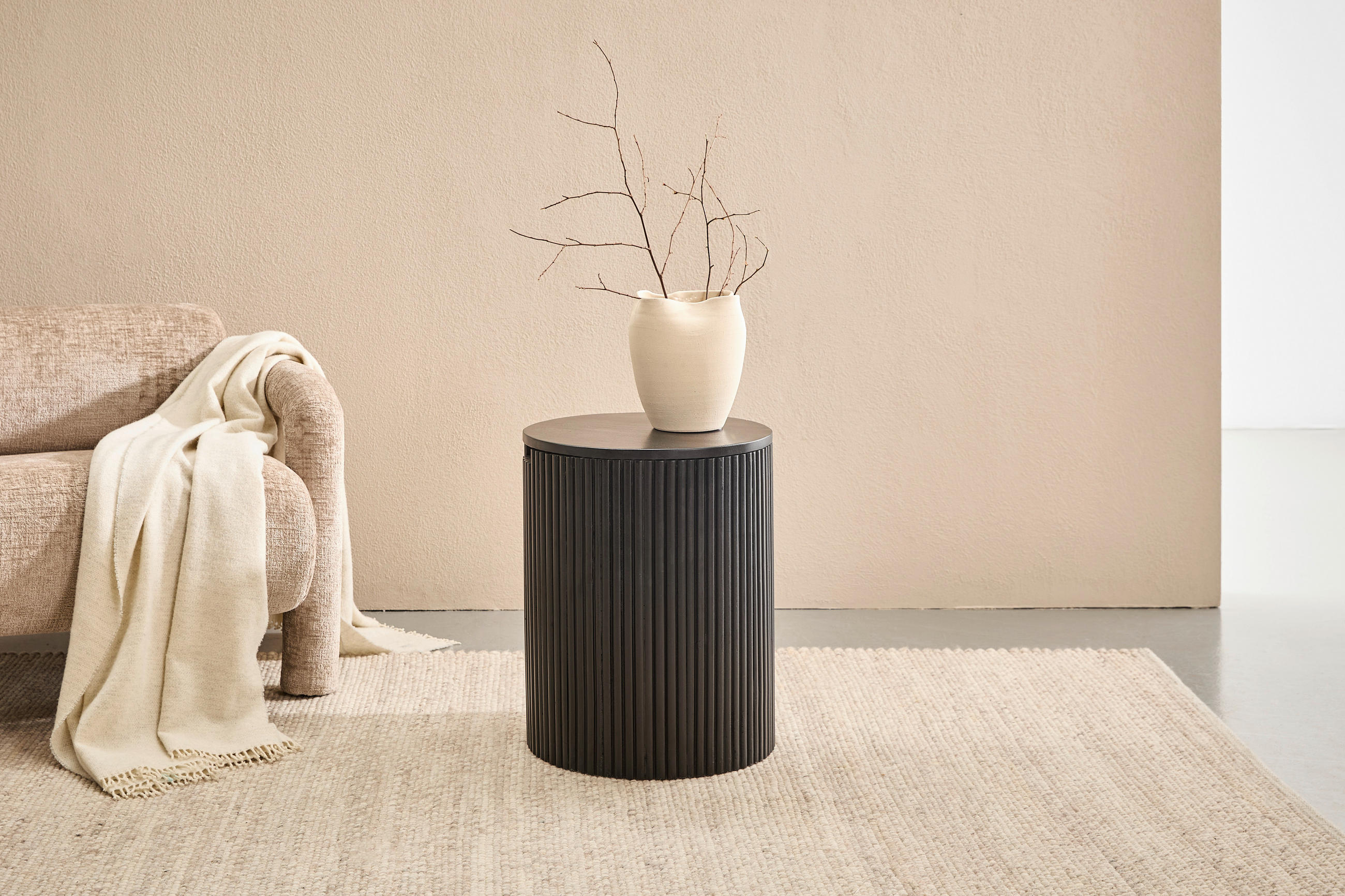 BEISTELLTISCH Akazie vollmassiv Schwarz rund  - Schwarz, KONVENTIONELL, Holz (40/50/40cm) - Livetastic