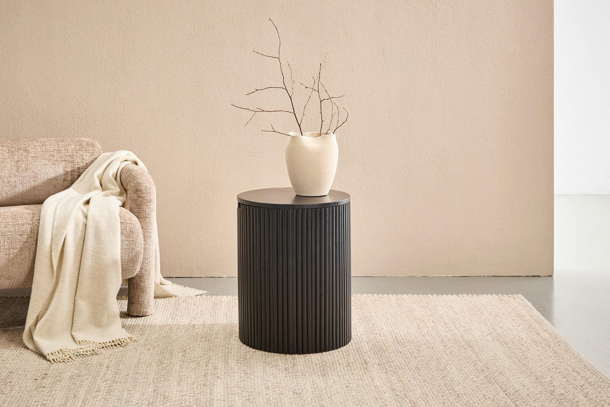 BEISTELLTISCH Akazie vollmassiv Schwarz rund  - Schwarz, KONVENTIONELL, Holz (40/50/40cm) - Livetastic