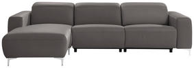 ECKSOFA Grau Echtleder  - Chromfarben/Grau, Design, Leder/Metall (177/292cm) - Pure Home Lifestyle
