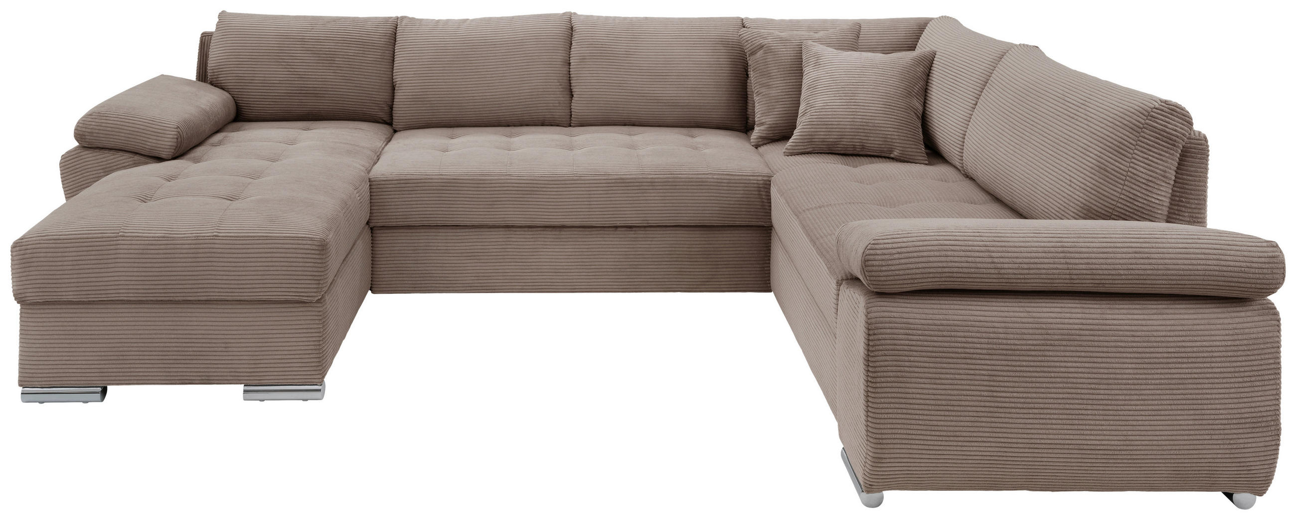 WOHNLANDSCHAFT in Cord Graubraun  - Chromfarben/Graubraun, Konventionell, Textil/Metall (157/305/219cm) - Livetastic