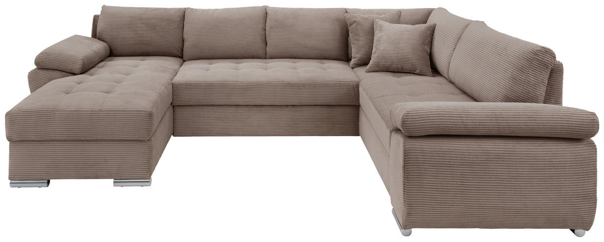 WOHNLANDSCHAFT in Cord Graubraun  - Chromfarben/Graubraun, Konventionell, Textil/Metall (157/305/219cm) - Livetastic