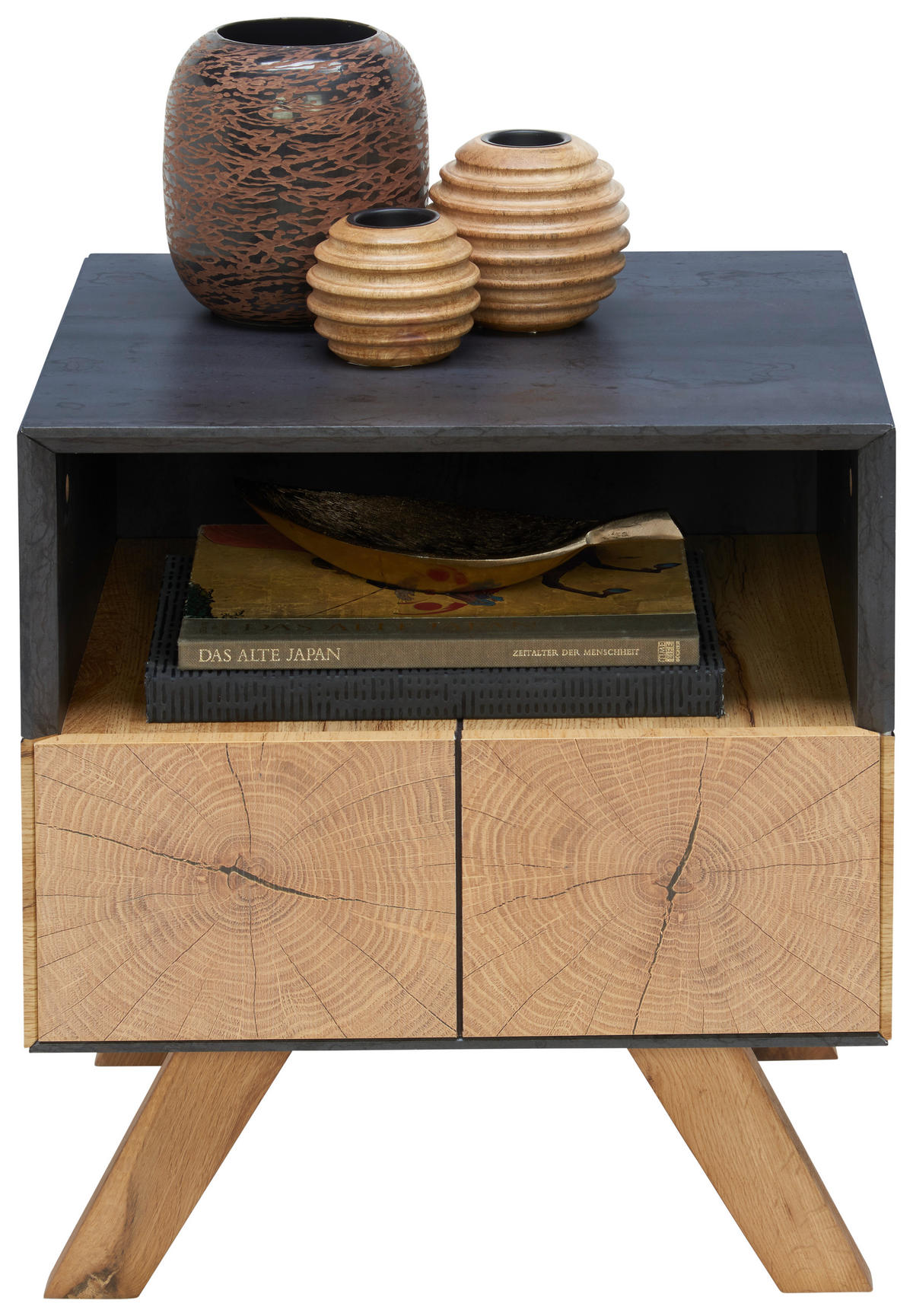 NOPTIERĂ in culoare lemn stejar, gri închis  - gri închis/culoare lemn stejar, Design, lemn/material pe bază de lemn (45/50/40cm) - Ambia Home