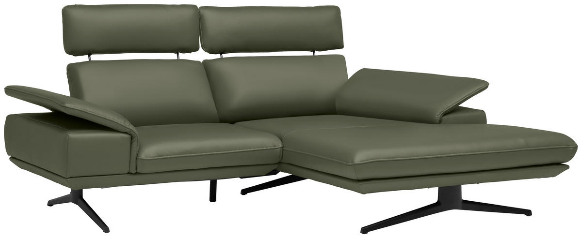 ECKSOFA in Echtleder Grün  239/150 cm  - Beige/Schwarz, Design, Leder/Metall (239/150cm) - Koinor